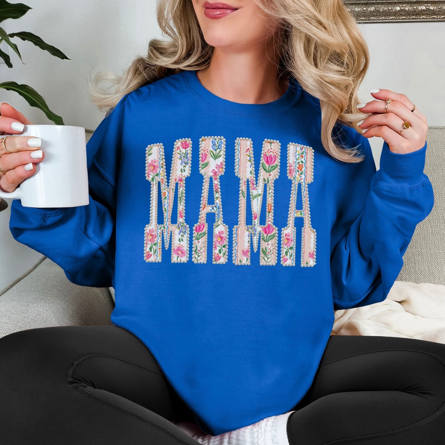 Floral Mama Pearl Lettering Sweatshirt