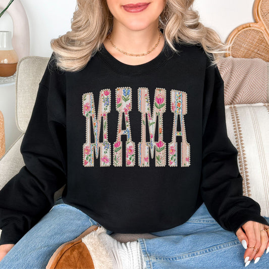 Floral Mama Pearl Lettering Sweatshirt