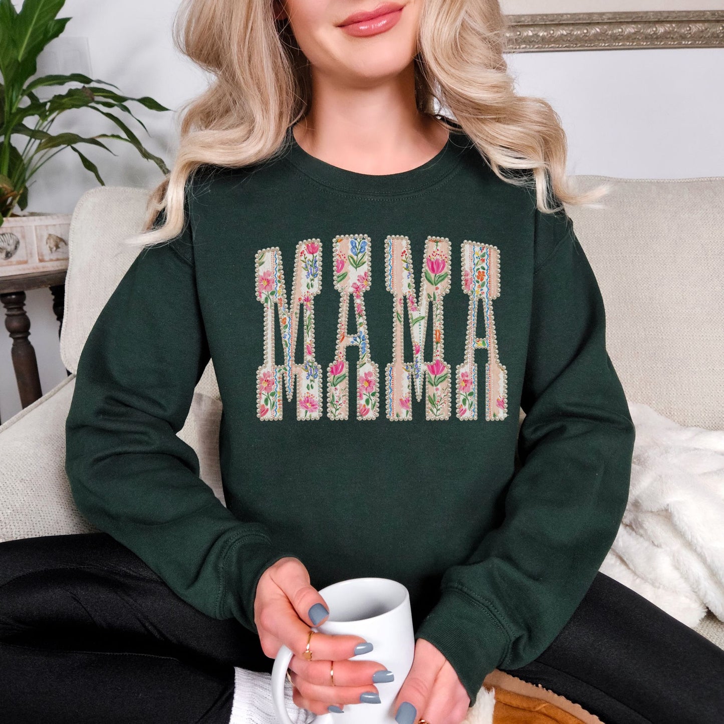 Floral Mama Pearl Lettering Sweatshirt