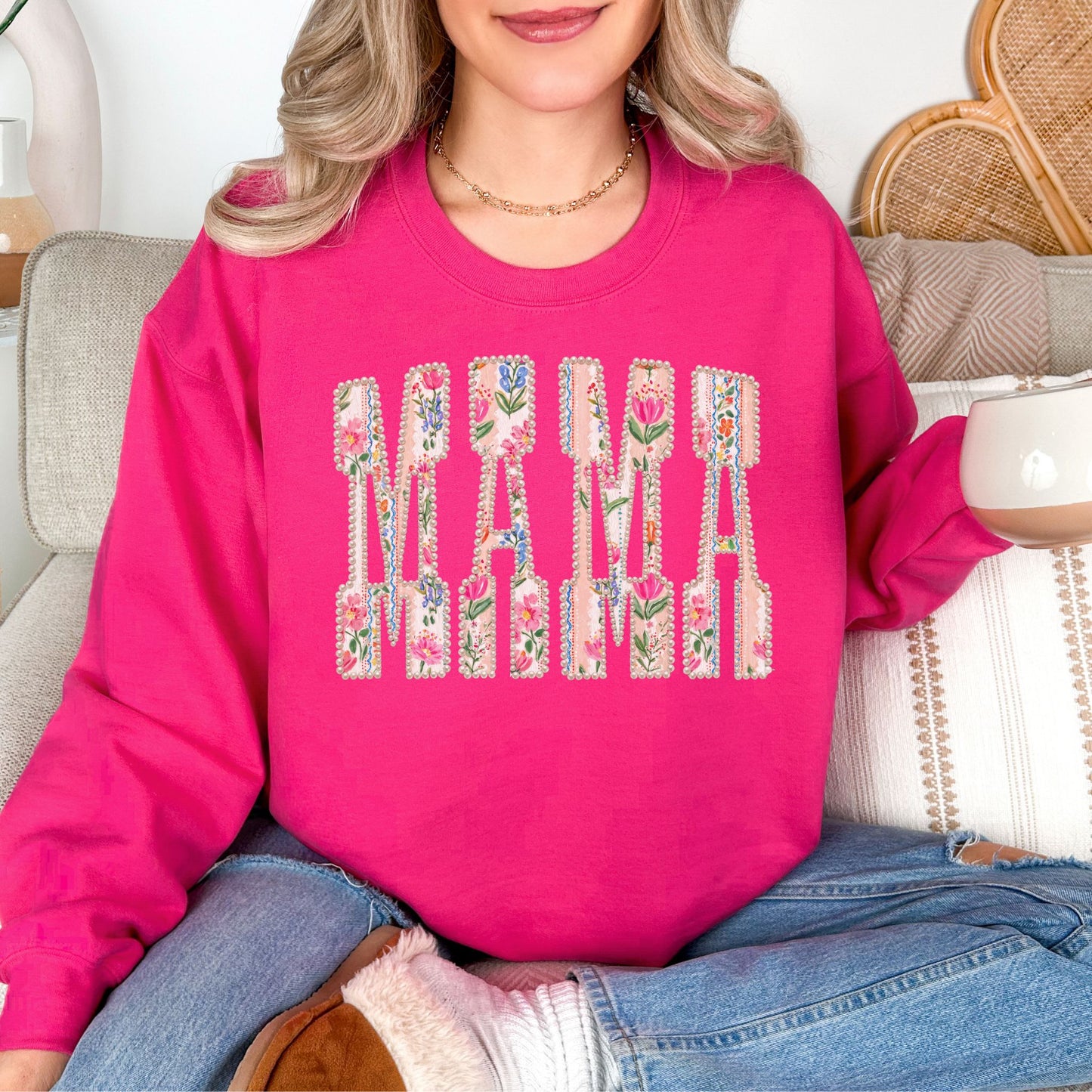 Floral Mama Pearl Lettering Sweatshirt