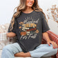 "All Booked for Fall" graphic on dark charcoal gray (pepper) Comfort Colors 1717 T-Shirt. 
