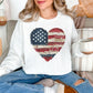 Model is wearing "American Heart Flag Faux Patchwork" graphic on a white sweatshirt.