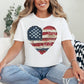 Model is wearing "American Heart Flag Faux Patchwork" graphic on a white T-Shirt.