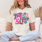 "Book Girl" collage graphic in soft off -white (Ivory) T-shirt