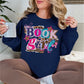 "Book Girl" graphic on deep navy blue (navy) Sweatshirt.
