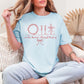 "Christian Easter Doodle" graphic on soft medium blue (chambray) T-Shirt.