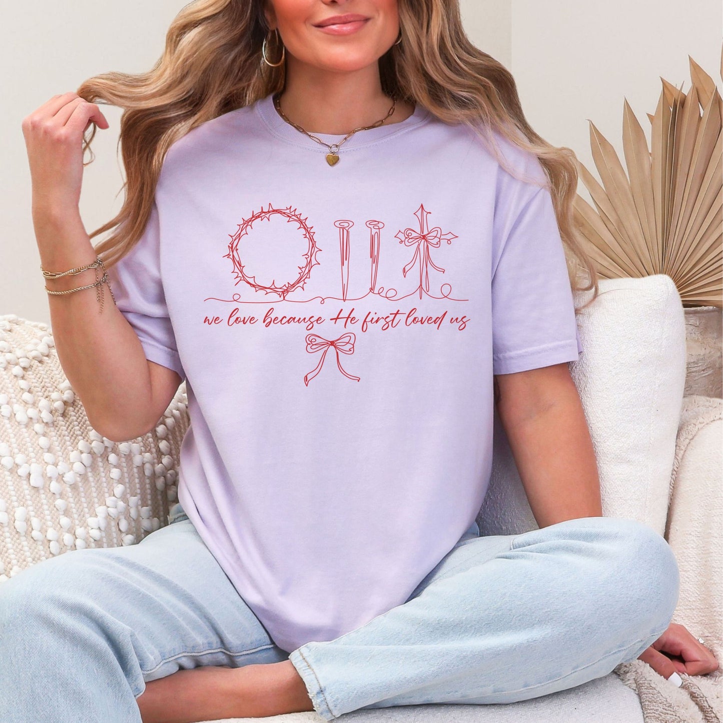 "Christian Easter Doodle" graphic on soft purple (orchid) T-Shirt.