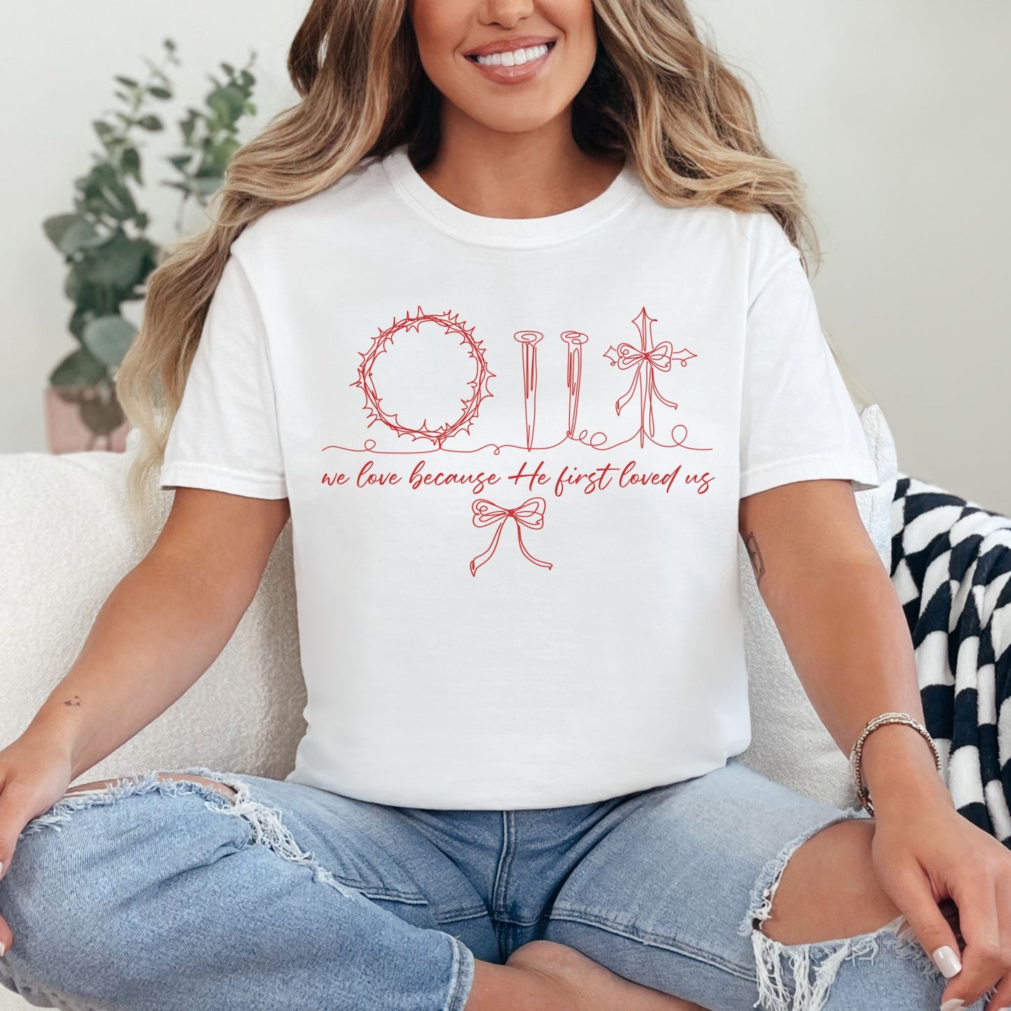 "Christian Easter Doodle" graphic on bright white (white) T-Shirt.