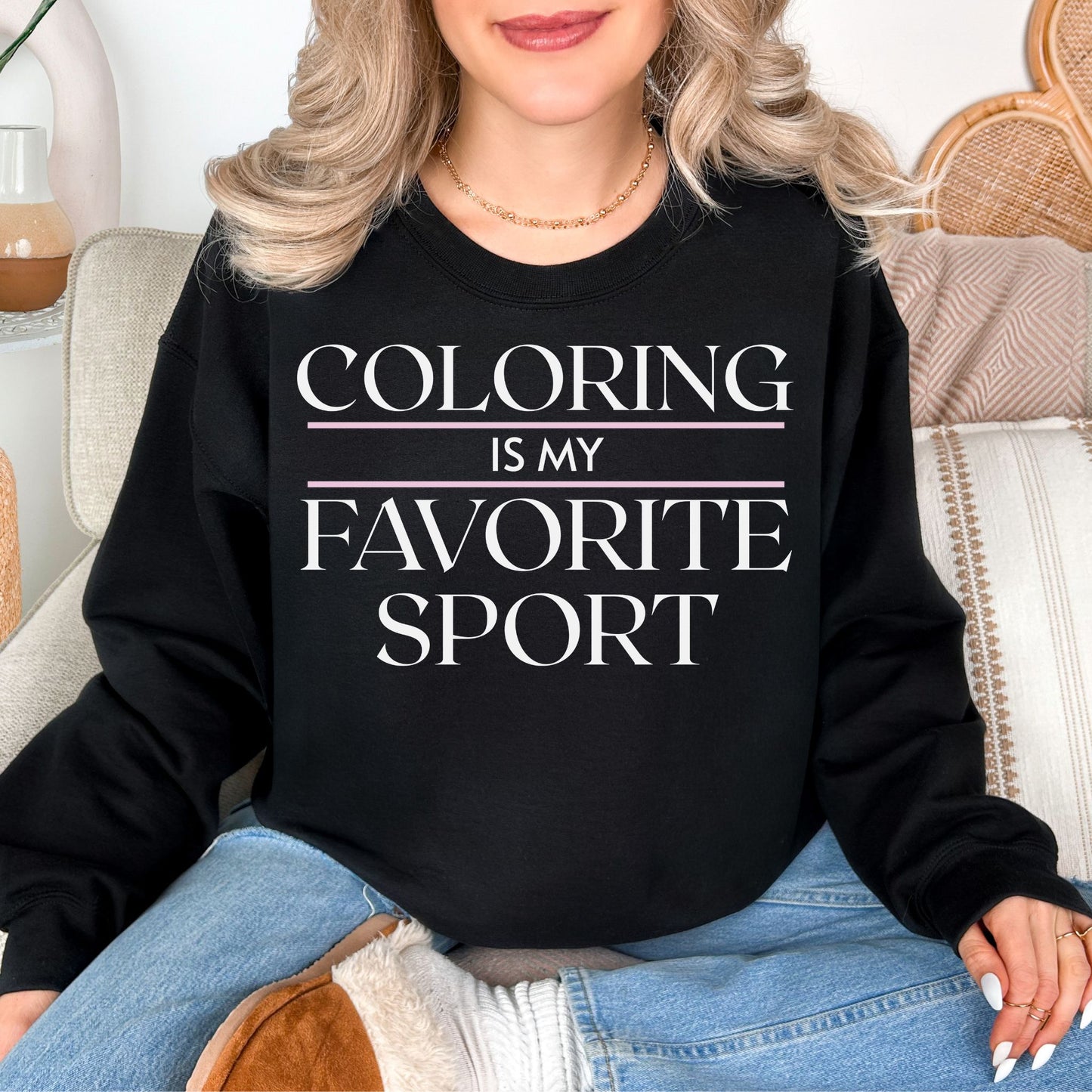 "Coloring Favorite Sport" graphic very black (black) sweatshirt.