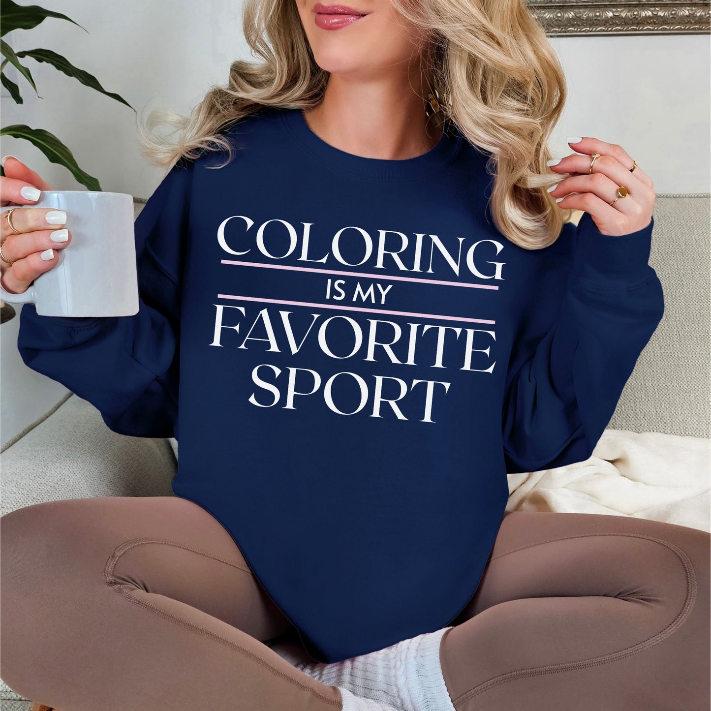 "Coloring Favorite Sport" graphic deep navy blue (navy) sweatshirt.