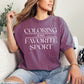 "Coloring is my favorite sport" graphic on deep berry pink (berry) T shirt. 