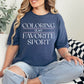 "Coloring is my favorite sport" graphic on deep navy blue (navy) T shirt. 