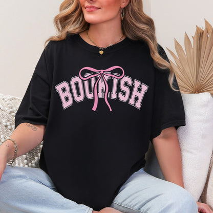"Coquette Bookish" graphic on a Black t-shirt.