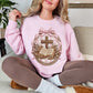 "Coquette Faux Embroidery Bible and Cross" graphic on soft pale pink (light pink) Sweatshirt