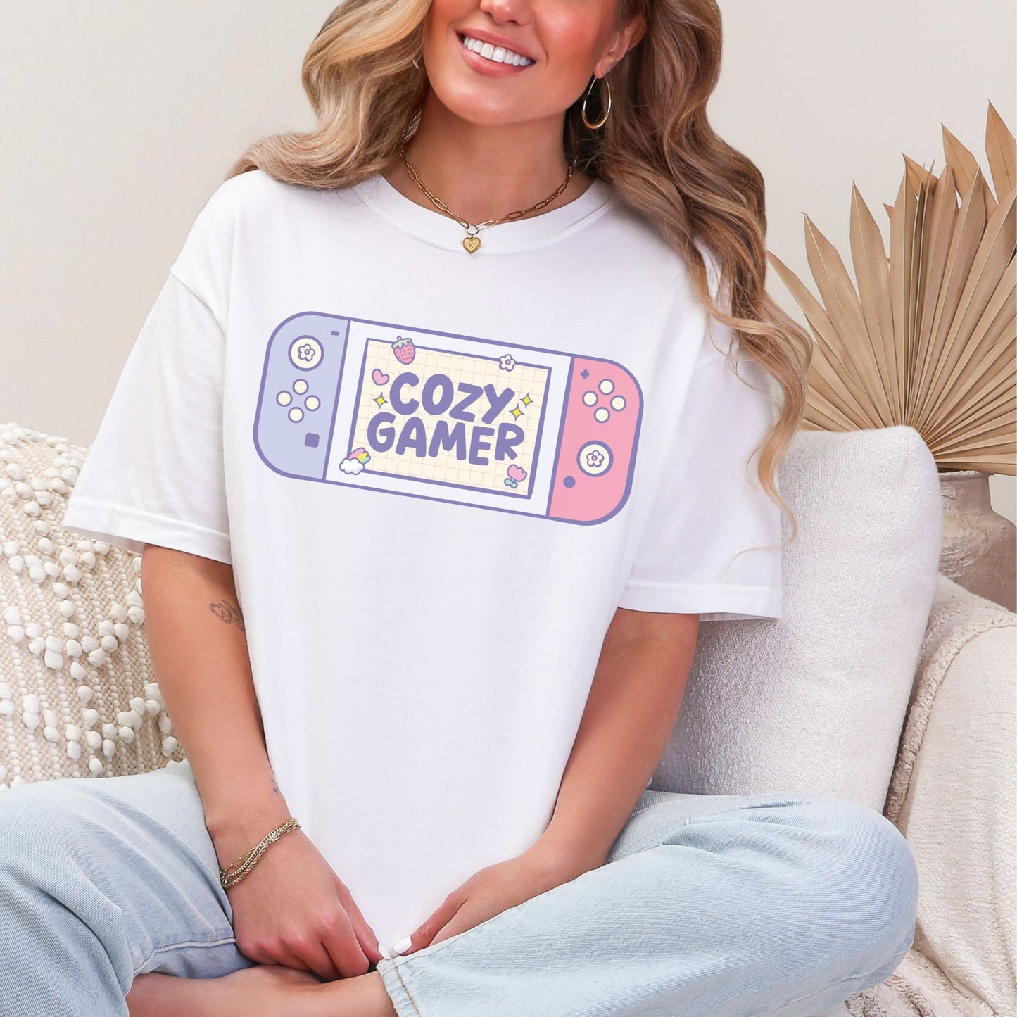 "Cozy Gamer" graphic in bright white (white)  T -Shirt.