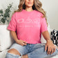 "Cozy gaming club" graphic on bright raspberry pink (crunchberry) t-shirt.
