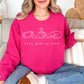 "Cozy gaming club" graphic on bright pink (heliconia) sweatshirt.