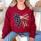 "Faux Crochet American Flag Bow" graphic dark red (cardinal red) sweatshirt.
