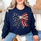 "Faux Crochet American Flag Bow" graphic dark blue (navy) sweatshirt.