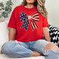 Faux Crochet American Flag Bow" graphic on classic true red (red) T-Shirt.