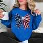 "Faux Crochet American Flag Bow" graphic bright medium blue (royal blue) sweatshirt.