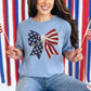 Faux Crochet American Flag Bow" graphic on muted denim blue (washed denim) T-Shirt.