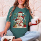 "Christmas Crochet Snowmen" on a Comfort Colors 1717 T-Shirt in the color soft muted blue-green (blue spruce).
