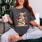 "Christmas Crochet Snowmen" on a Comfort Colors 1717 T-Shirt in the color dark charcoal gray (pepper).