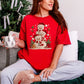 "Christmas Crochet Snowmen" on a Comfort Colors 1717 T-Shirt in the color classic true red (red).