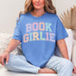 "Distressed Pastel Book Girlie" graphic on muted blue-green (mystic blue)  t-shirt.