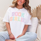 "Distressed Pastel Book Girlie" graphic on bright white (white) t-shirt.