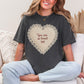 "Faux Embroidery Heart You Are So Loved" graphic on dark charcoal gray (pepper) T-Shirt