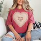 "Faux Embroidery Heart You Are So Loved" graphic on deep muted red (crimson) T-Shirt
