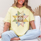 "Faux quilted Star" graphic on soft pastel yellow (banana) T- Shirt.