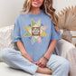 "Faux quilted Star" graphic on muted denim blue (washed denim) T- Shirt.