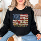 "Floral American Flag Faux Paint" on a black Sweatshirt.