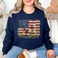 "Floral American Flag Faux Paint" on dark blue (navy) Sweatshirt.