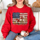 "Floral American Flag Faux Paint" on true red (red) Sweatshirt.