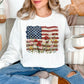 "Floral American Flag Faux Paint" on bright white (white) Sweatshirt.