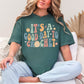 "Good Day To Crochet" graphic on muted blue-green (blue spruce) T-Shirt.