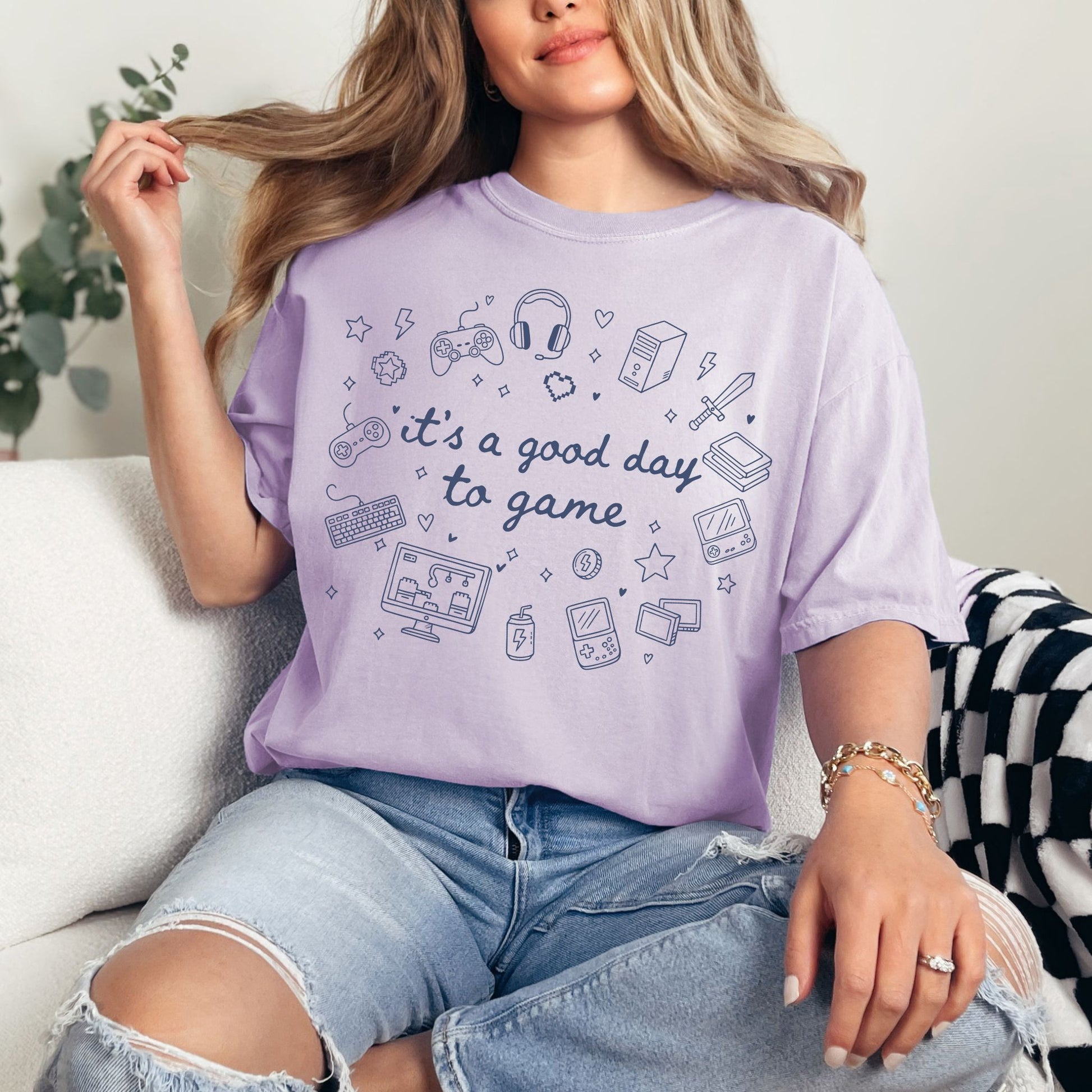 "Good day to game" graphic on soft purple (orchid) T-Shirt.