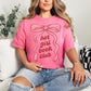 "Hot girl book club" graphic on bright raspberry pink (crunchberry) t-shirt.