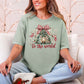 "Joy to the world" graphic on a muted teal-green (bay) Comfort Colors 1717 t-shirt.