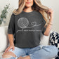 "Just One More Row" graphic on dark charcoal gray (pepper) t-shirt.