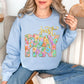 "Just Pray Floral Faux Textured" graphic on pale soft blue (light blue) Sweatshirt