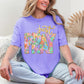 "Just Pray Floral Faux Textured" graphic on soft muted violet purple (violet) T-Shirt.