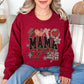 "Leopard Mama Faux Embroidery" graphic on dark red (cardinal red) sweatshirt.