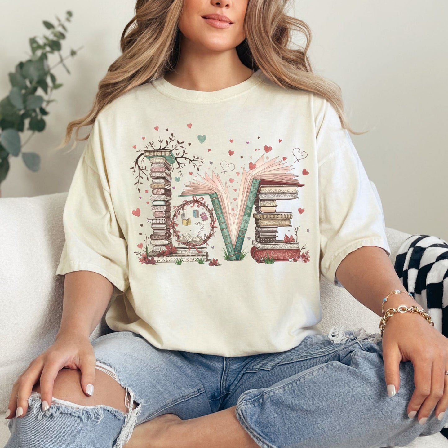 Love Book Stack graphic in soft off white (Ivory)