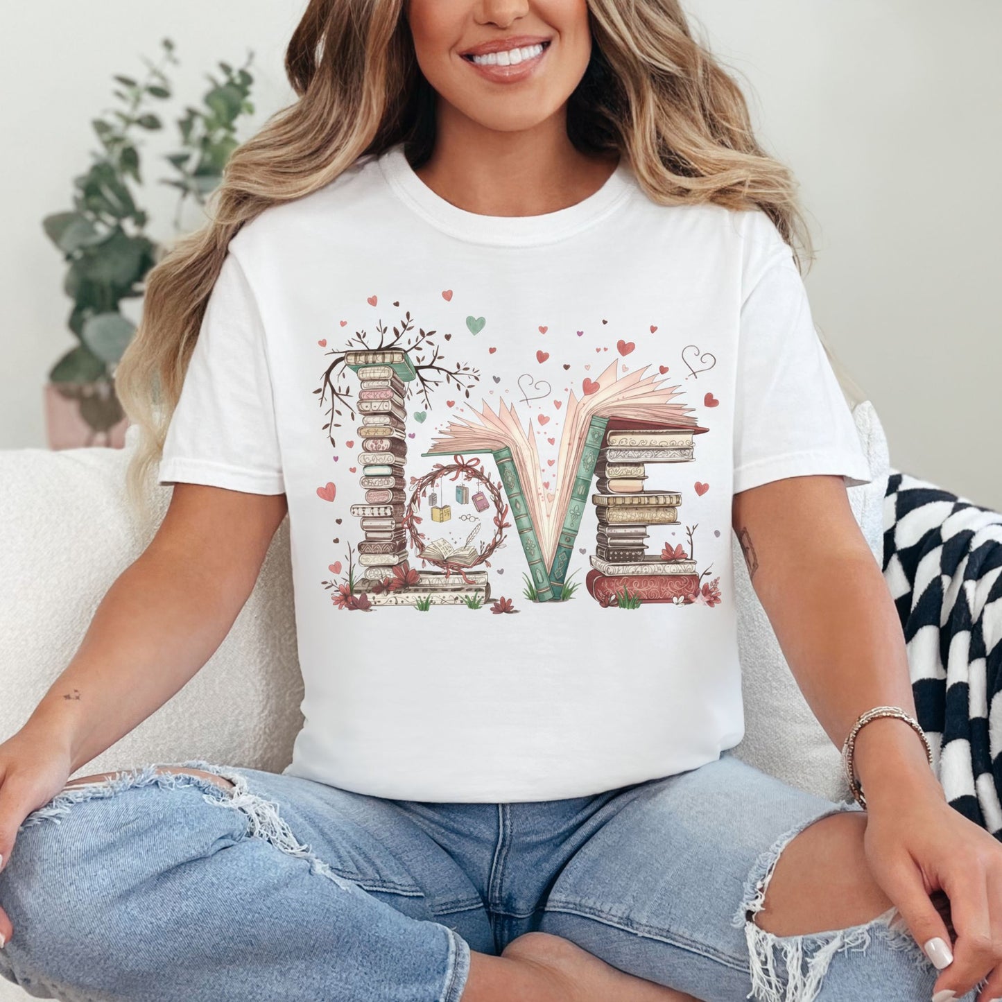 Love Book Stack graphic in bright white (white)