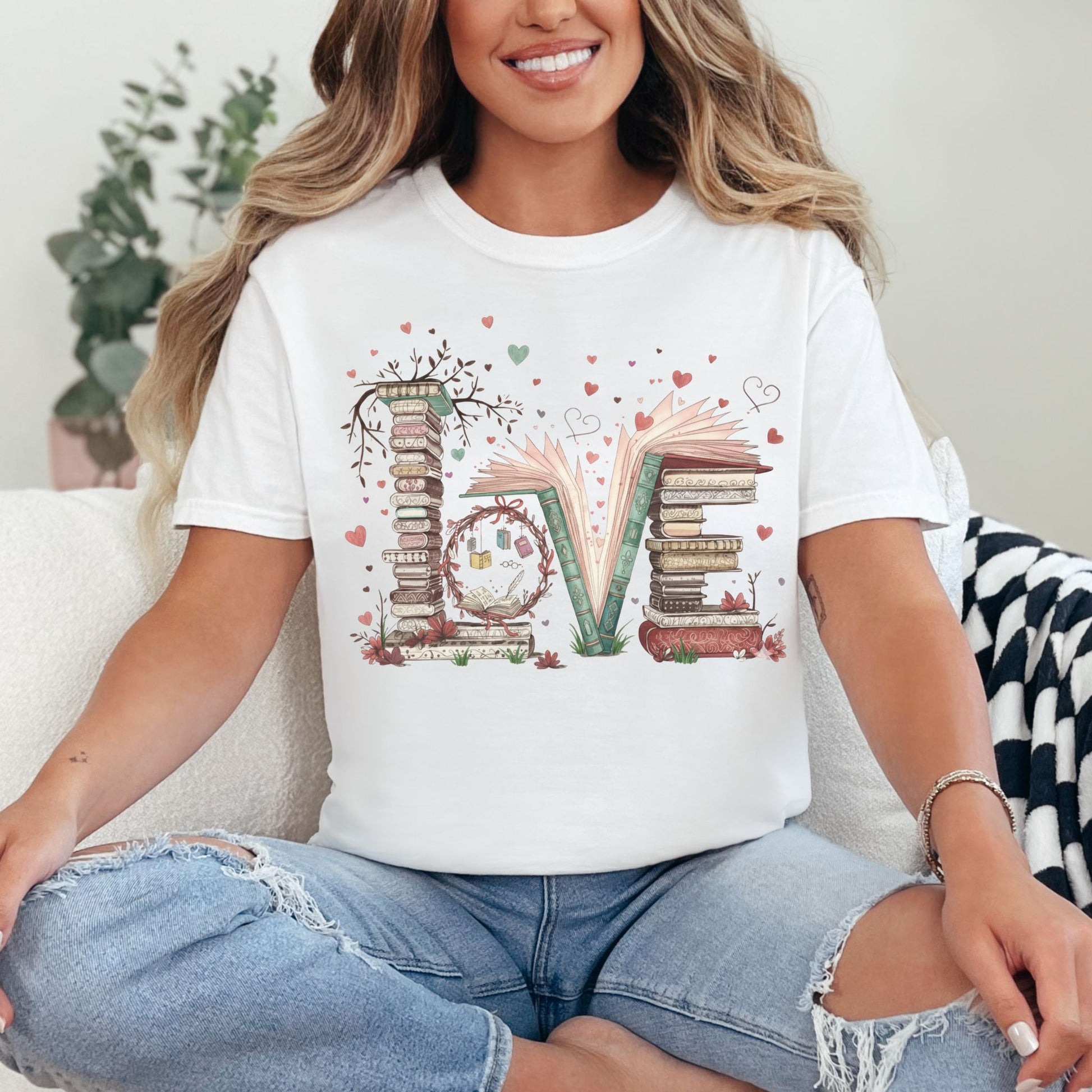 Love Book Stack graphic in bright white (white)